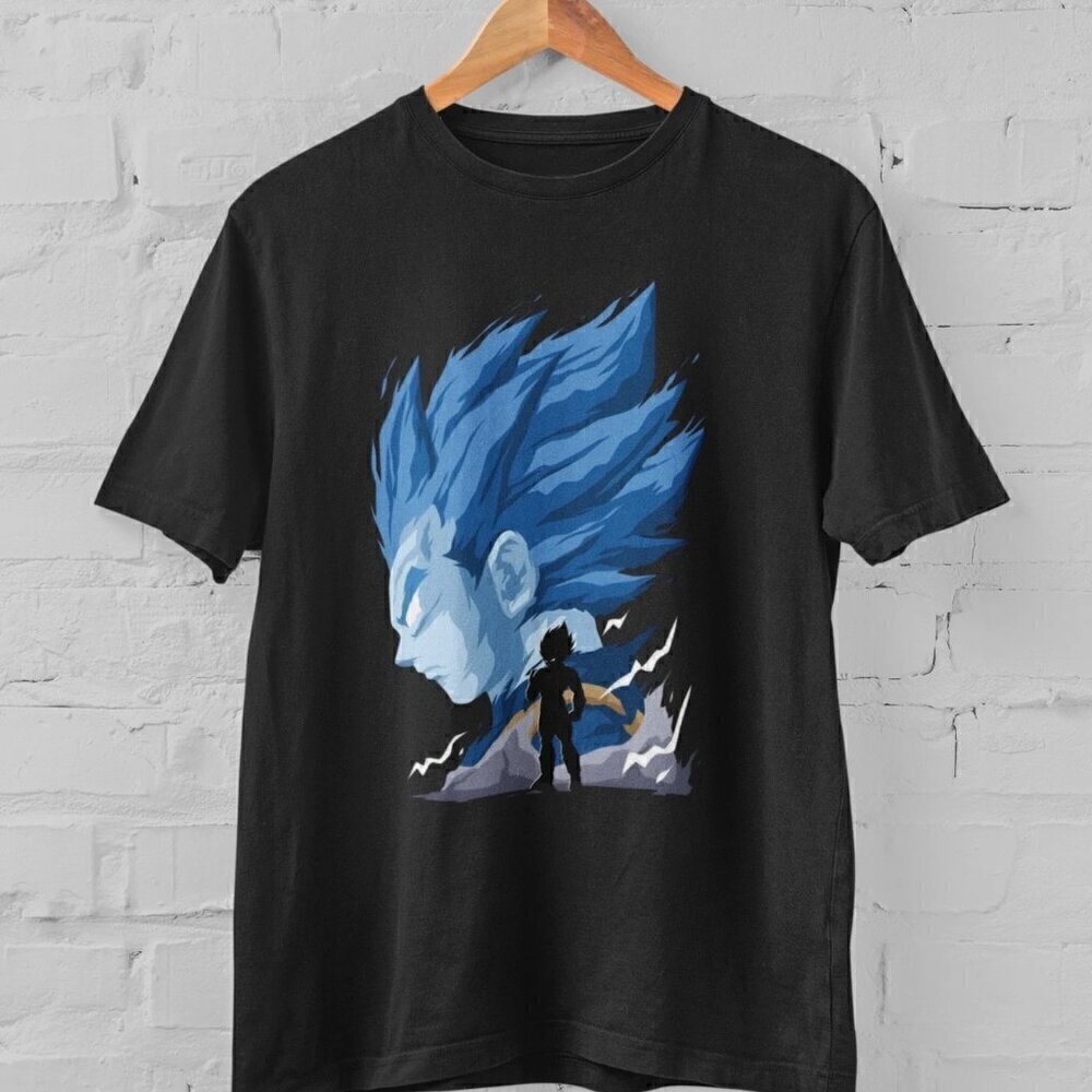 Vegeta Super Saiyan Blue Anime T Shirt Graphic Japanese Manga Warrior Power .